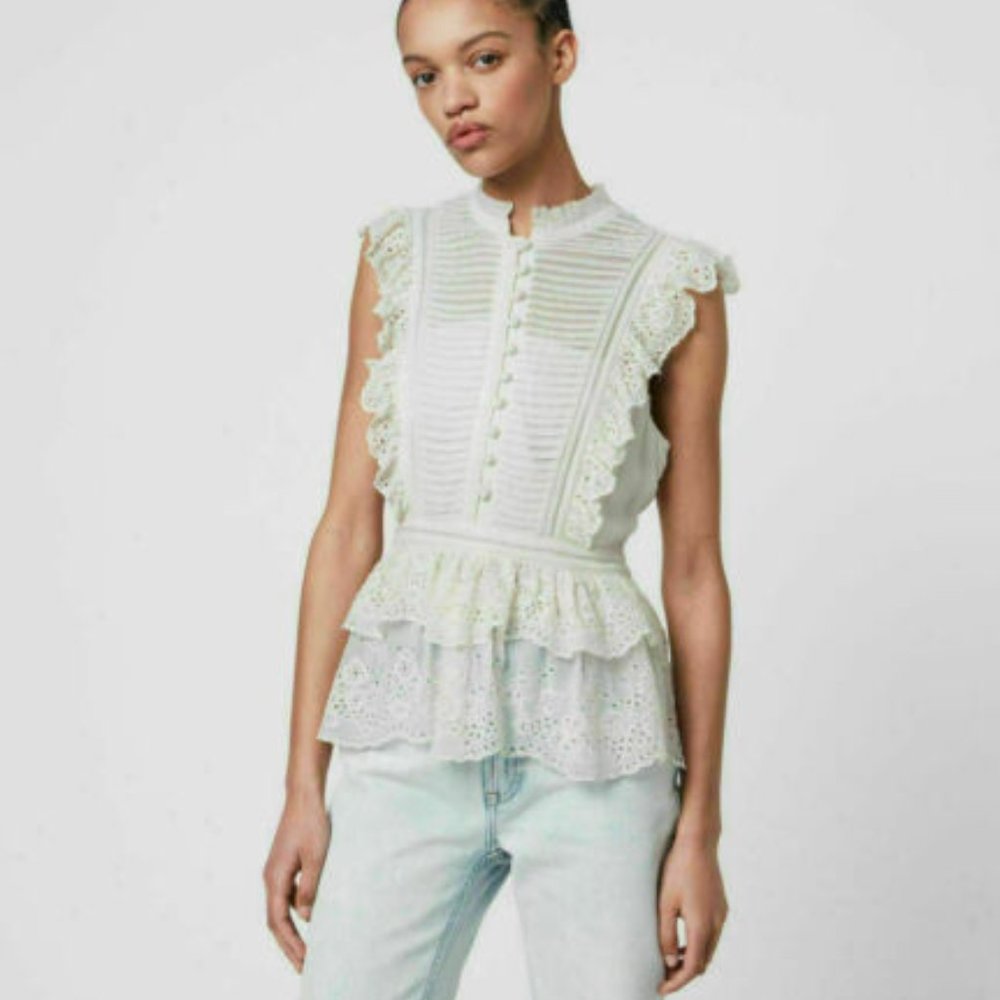 NWOT All Saints Lola embroidered eyelet tiered white blouse XS/US2
